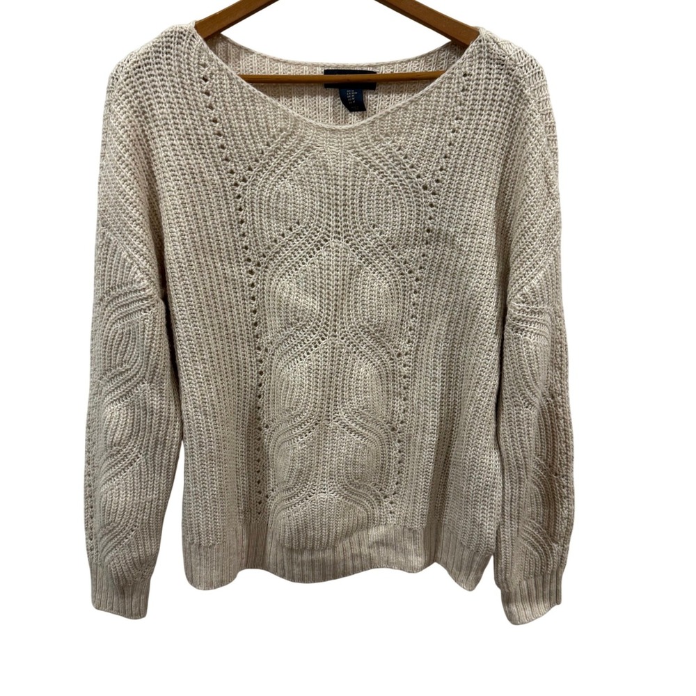 Rachel Rachel Roy Womens‎ Cream Pointelle Cable Knit Cotton Blend Sweater Medium